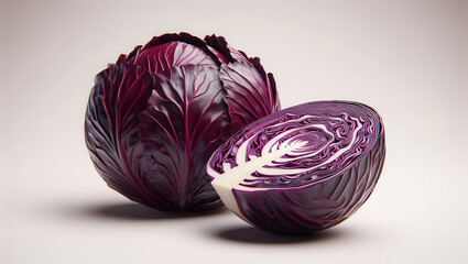 Fototapeta premium Slicing fresh red cabbage kitchen food photography culinary close-up healthy eating