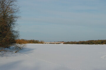 ski track on an ice-bound river