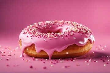 Elegant Pink Glazed Donuts Topped with Colorful Sprinkles. Generative AI