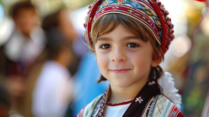 Fototapeta premium Independence Day in Greece, portrait of a smiling little Greek boy in a traditional national costume