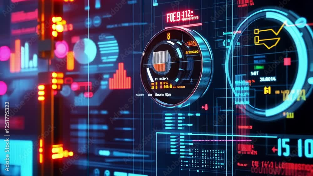 Poster futuristic head up display - hud - interface showing real time data analysis, performance metrics, a