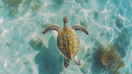 Obraz premium Sea turtle swimming in shallow tropical water