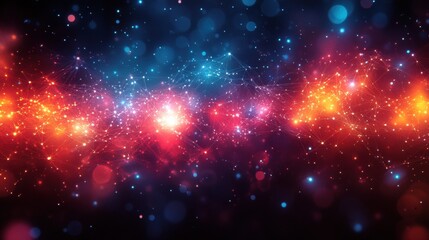 Fototapeta premium Vibrant cosmic network: colorful abstract lights and starry particles
