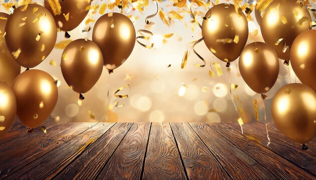 birthday celebration banner with gold confetti and balloons gold confetti birthday party birthday celebration banner with gold balloons background anniversary commencement retirement excursion