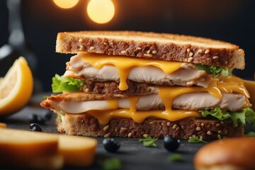 Tasty Chicken and Cheese Slice Sandwich for a Quick Meal. Generative AI