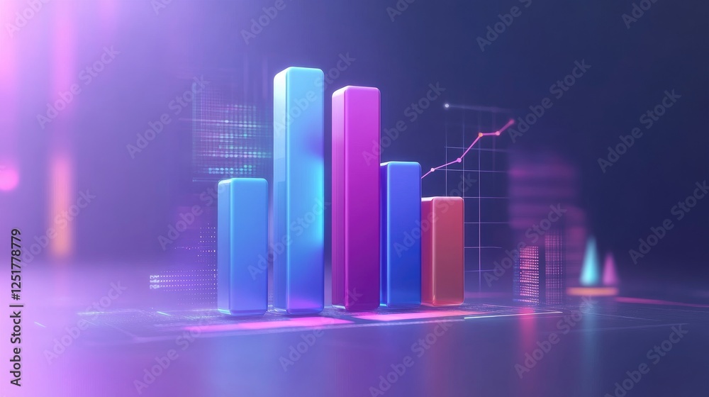 Poster a stylized d bar chart emerging from a digital interface, showcasing real-time data updates and anal