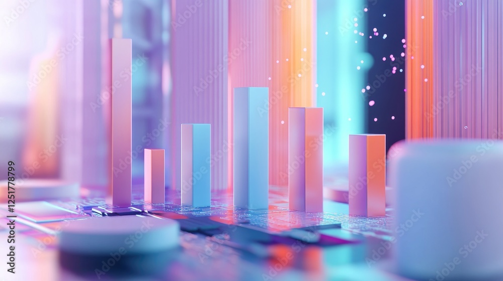 Poster a stylized d bar chart emerging from a digital interface, showcasing real-time data updates and anal