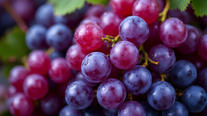 Close-Up of a Fresh Bunch of Purple and Red Grapes – Juicy and Vibrant Fruit