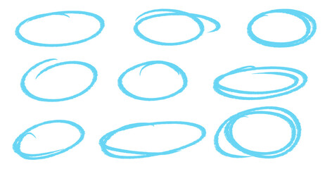 Set of hand-drawn blue circles for note-taking, presentations, annotations, etc. 