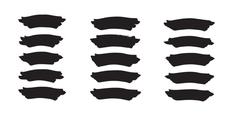 Abstract rough brush strokes, vector set of black silhouettes on transparent background