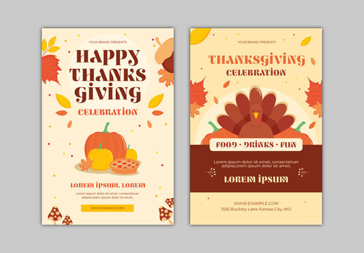 Thanksgiving Event Poster with Orange and Beige Theme