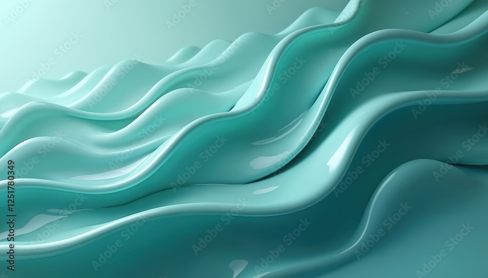 Aufkleber illustration of wavy glass shapes background in turquoise. abstract rippled surface like sea waves o