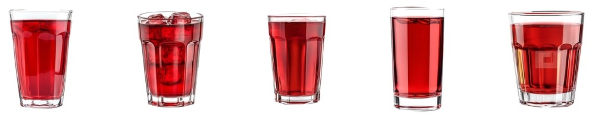 Set, Group of glass with red juice Isolated on Transparent Background PNG Image.
