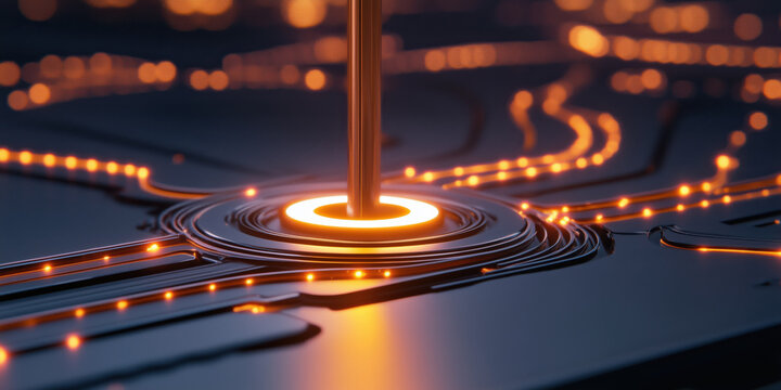 futuristic visualization of quantum computing with glowing circuits