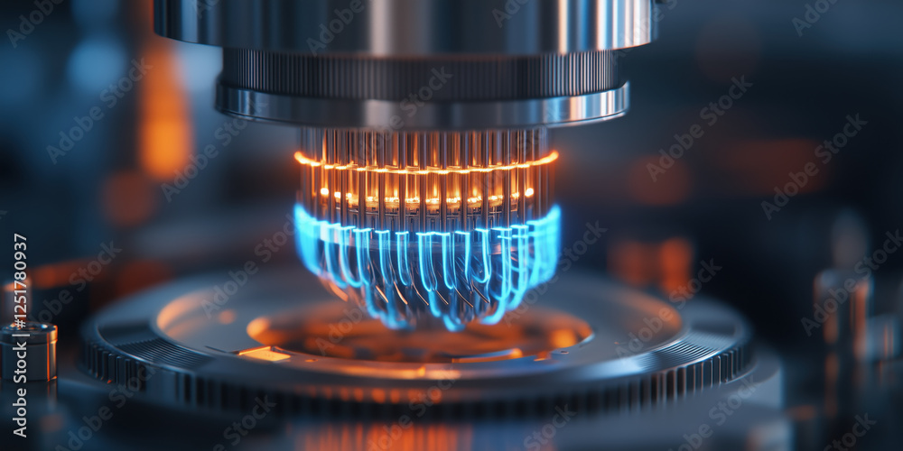 Poster detailed 3d render of quantum processor with glowing elements and intricate design