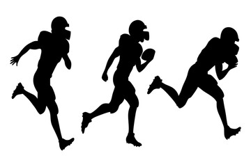 Silhouette illustration of American football players in action, running with the ball. Dynamic sports graphic for athletic and competitive themes, vector, svg file, on white background.