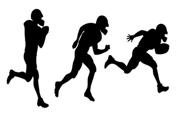 Silhouette illustration of American football players in action, running with the ball. Dynamic sports graphic for athletic and competitive themes, vector, svg file, on white background.
