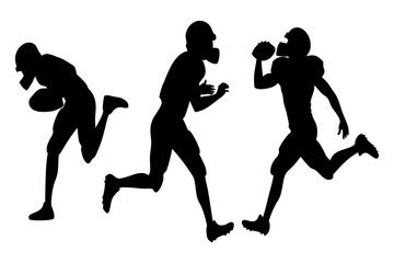 Silhouette illustration of American football players in action, running with the ball. Dynamic sports graphic for athletic and competitive themes, vector, svg file, on white background.