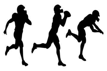 Silhouette illustration of American football players in action, running with the ball. Dynamic sports graphic for athletic and competitive themes, vector, svg file, on white background.
