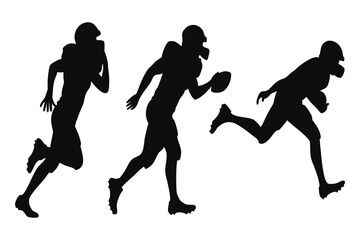 Silhouette illustration of American football players in action, running with the ball. Dynamic sports graphic for athletic and competitive themes, vector, svg file, on white background.