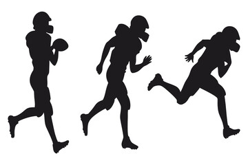 Silhouette illustration of American football players in action, running with the ball. Dynamic sports graphic for athletic and competitive themes, vector, svg file, on white background.