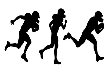 Silhouette illustration of American football players in action, running with the ball. Dynamic sports graphic for athletic and competitive themes, vector, svg file, on white background.