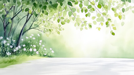 Obraz premium A vibrant bike lane is embraced by tall trees and colorful flowers, illuminated by soft sunlight filtering through leaves, creating a peaceful urban escape