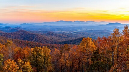 Breathtaking sunset view over rolling hills in the blue ridge mountains nature photography vibrant autumn colors serene atmosphere