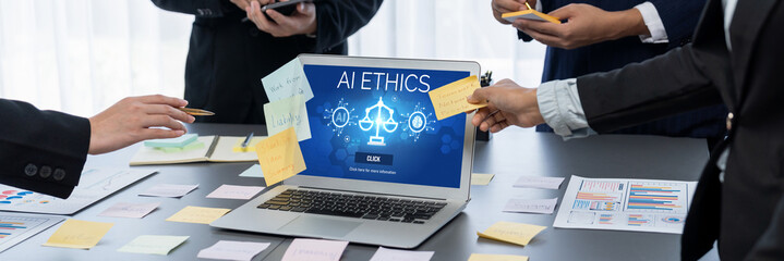 AI ethics responsibility standard law and rules on computer screen provide report of AI ethic...