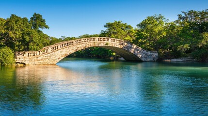 Obraz premium Exploring the serenity of a historic stone bridge over clear waters nature landscape tranquil river lush greenery outdoor photography