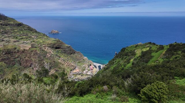Scenic sight in Porto Moniz on a summer day. Madeira Island, Portugal.