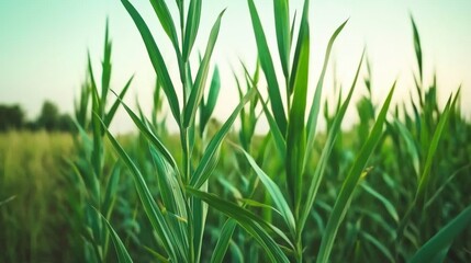 Fototapeta premium Growing green plants in a sunny field nature photography vibrant environment close-up view agricultural concept for sustainable living