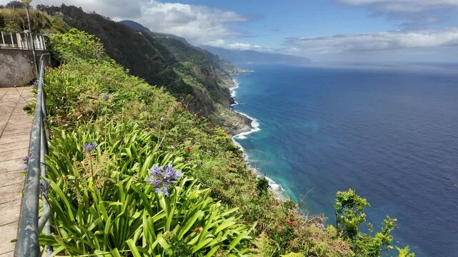 Scenic panoramic view from Miradouro da Vigia on a summer morning, Sao Jorge, Madeira island, Portugal.