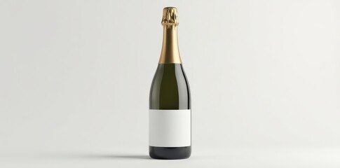 Elegant champagne bottle with blank label on a pristine white background, premium, beverage, luxury