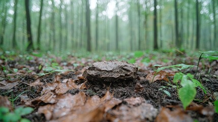 Forest floor mushroom autumn leaves background