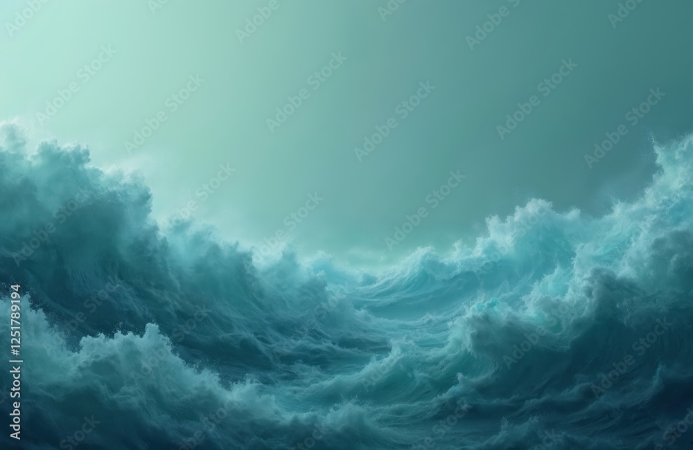 Leinwandbilder turbulent ocean shows waves in motion with a blue and green gradient. this ocean scene can represent