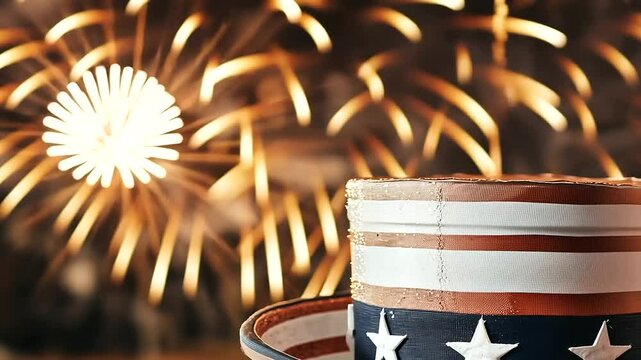Classic Uncle Sam Hat Against Fireworks Background for Independence Day
