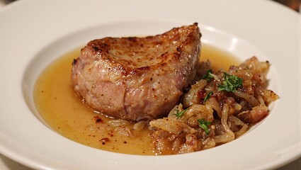 Exquisite seared foie gras with caramelized onions and apple compote a gourmet delight for culinary enthusiasts