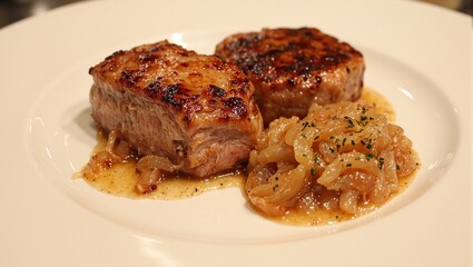 Exquisite seared foie gras with caramelized onions and apple compote a gourmet delight for culinary enthusiasts