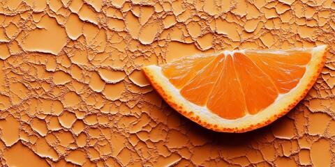 Bright Orange Slice Against a Textured Orange Background Showcasing Vibrant Colors and Details