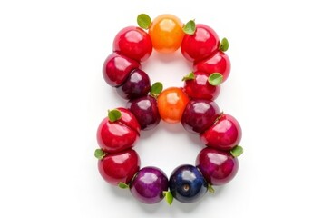 Obraz premium Number 8 made from real berries: lingonberries, blueberries, strawberries and leaves. Idea for spring, summer and international women's day