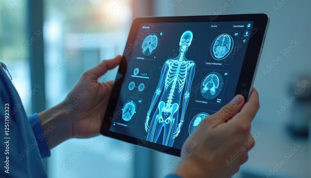 Aufkleber doctor holds tablet with virtual ai assistant for telemedicine. artificial intelligence emerging rol