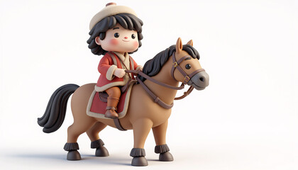 a 3d cute of a  toon boy riding a horse.