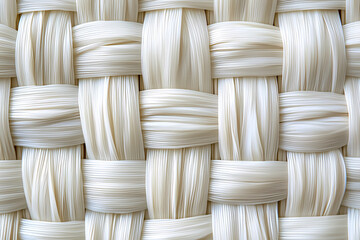 Close-up of woven, textured light beige material, showing the interwoven pattern and fibrous details.