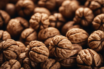 Whole Walnuts and Shelled Walnut Kernels Artfully Displayed on a Table, Generative AI