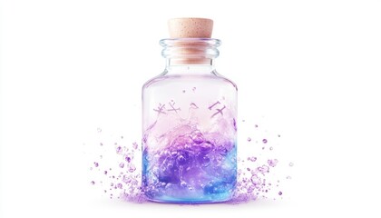 mystical potion bottle filled with vibrant purple liquid, bubbling and sparkling