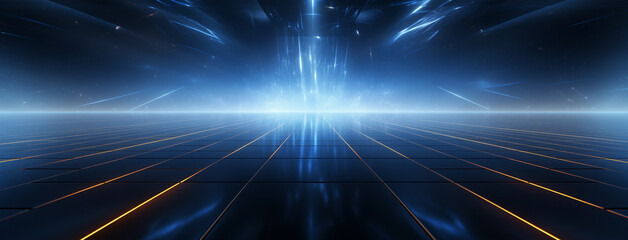 Abstract Futuristic Digital Landscape with Glowing Lines and Bright Lights