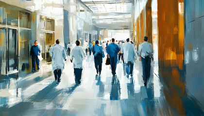 Hospital Corridor in Motion: Busy Medical Staff for Healthcare Services AI Generated
