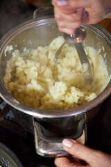 mashed potatoes in a pot, close-up
