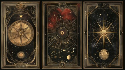 Obraz premium Astrology themed artwork featuring celestial designs, stars, and planets